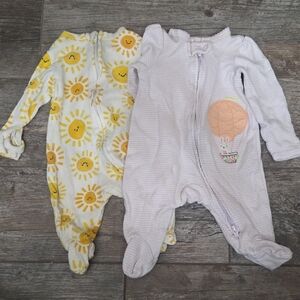 Yellow Sun and Pink Bunny Kids Footie Bundle Of Two